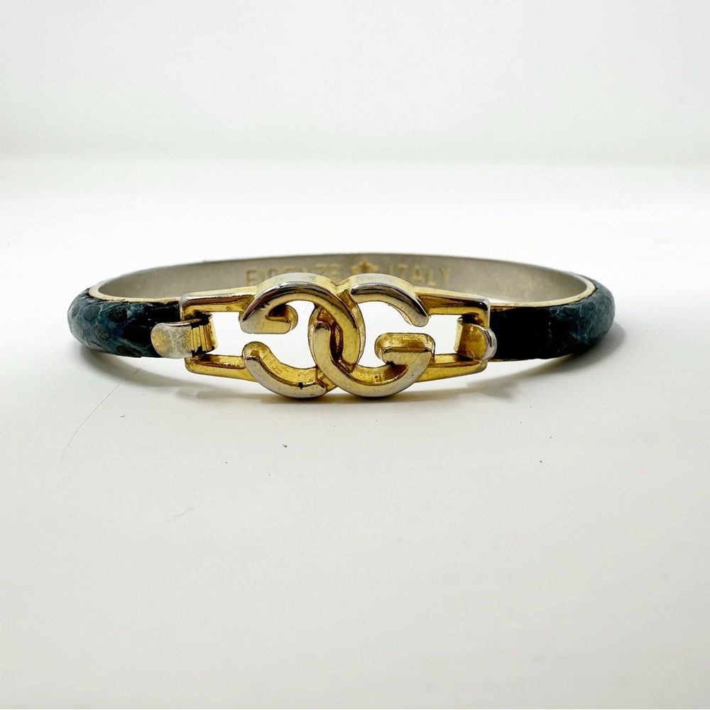 RARE Gucci Teal Blue Snake Skin Bracelet Bangle GG Logo 70s Vintage